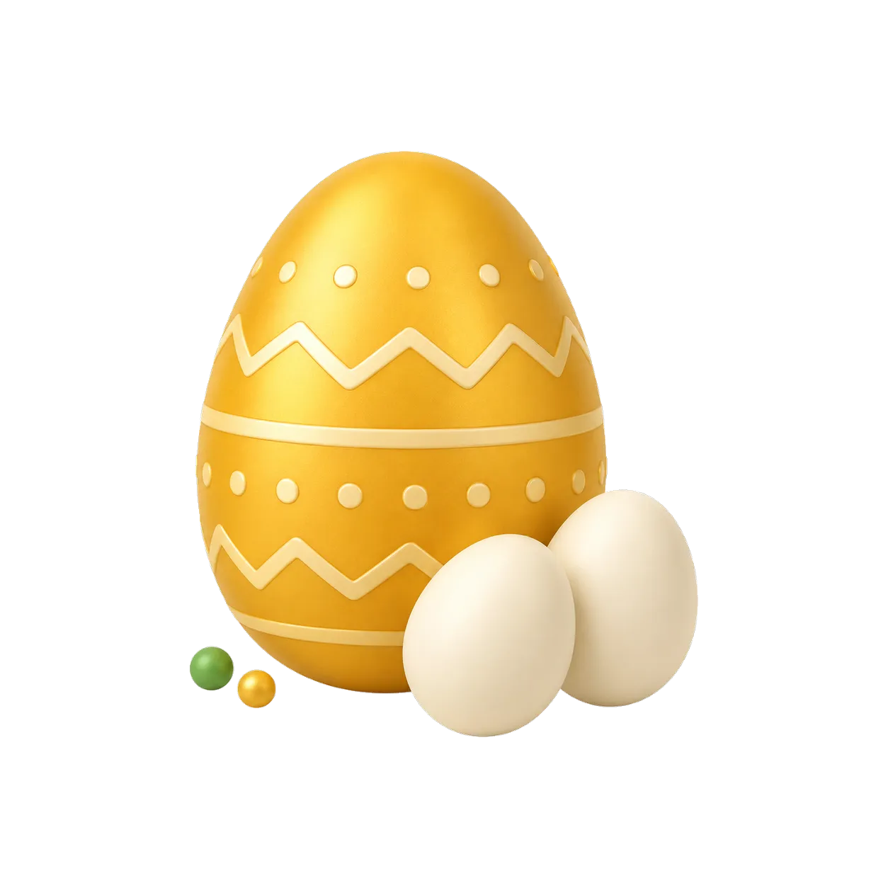 Un uovo di Pasqua giallo decorato con due uova bianche