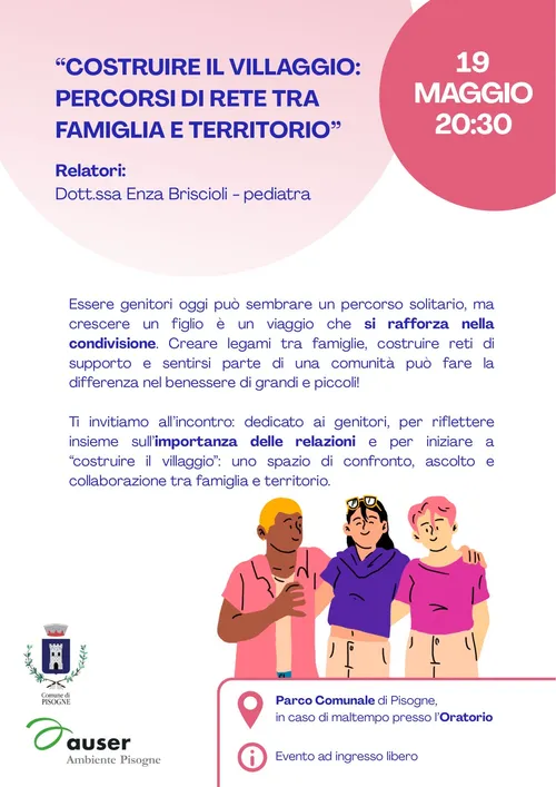 Locandina dell'incontro del 19 maggio: Costruire il villaggio