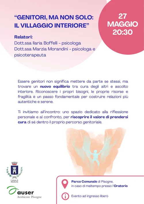 Locandina dell'incontro del 27 maggio: Genitori, ma non solo