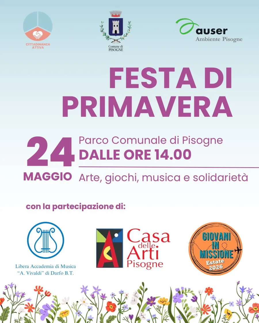 Locandina della Festa di Primavera del 24 maggio al Parco Comunale di Pisogne
